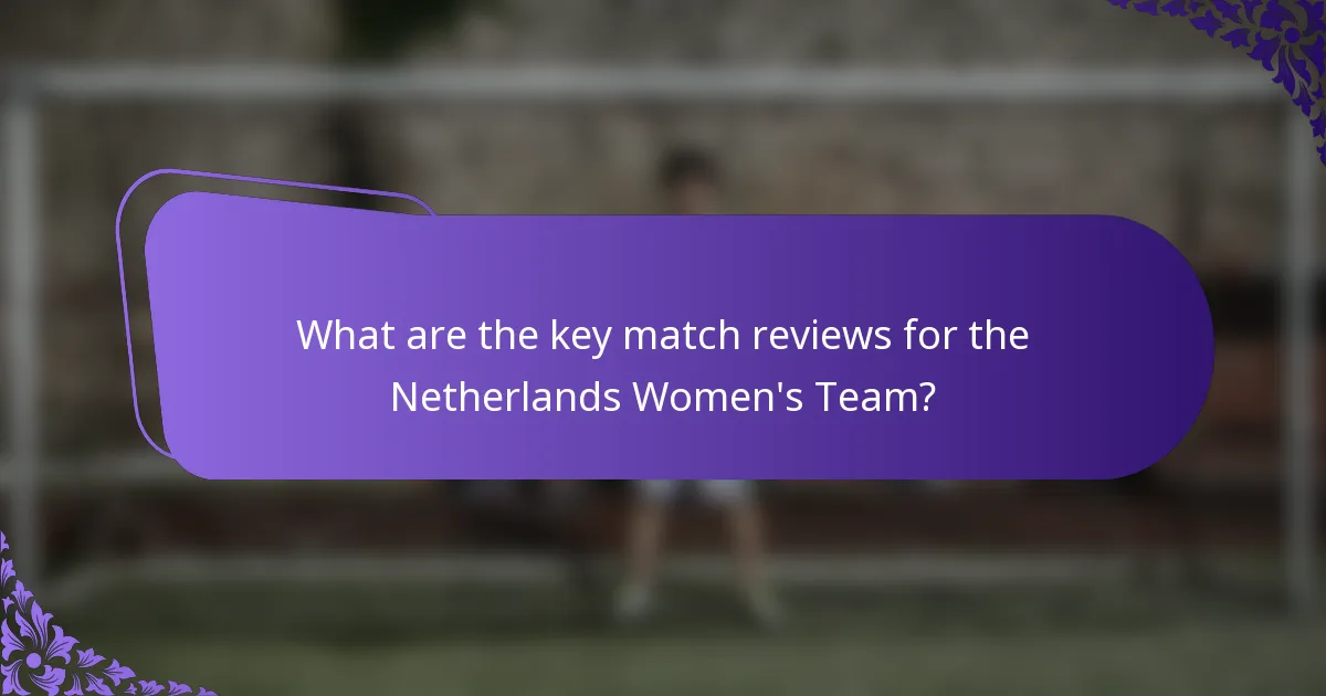 What are the key match reviews for the Netherlands Women's Team?