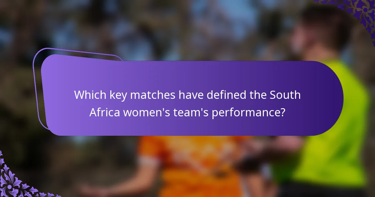 Which key matches have defined the South Africa women's team's performance?